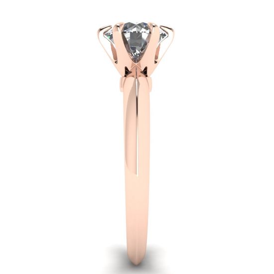Anillo de compromiso de diamantes redondos de 6 puntas en oro rosado,  Ampliar imagen 3