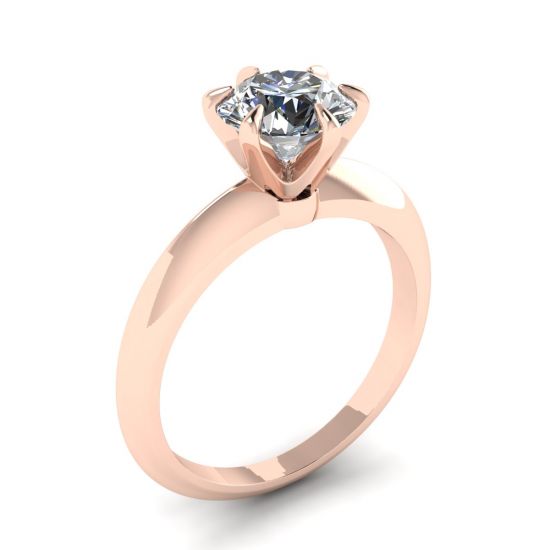 Anillo de compromiso de diamantes redondos de 6 puntas en oro rosado,  Ampliar imagen 4