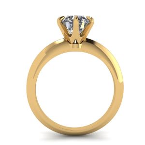 Anillo de compromiso de 6 puntas con diamantes redondos en oro amarillo - Photo 1