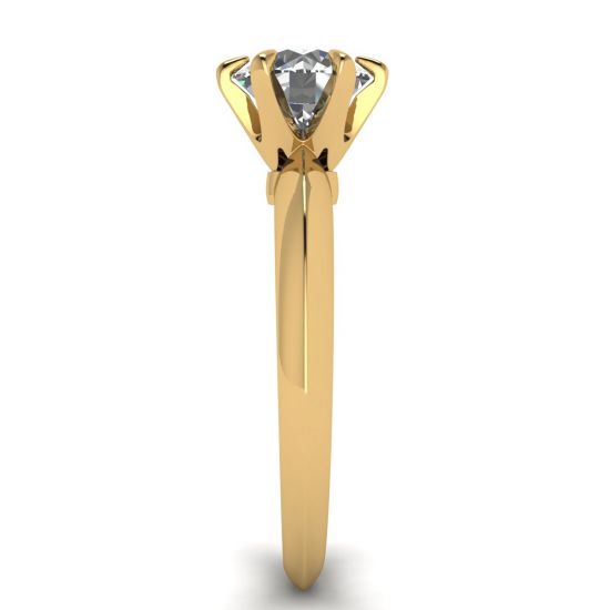 Anillo de compromiso de 6 puntas con diamantes redondos en oro amarillo,  Ampliar imagen 3