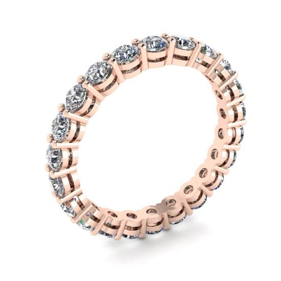 Anillo de eternidad clásico de diamantes de 3 mm en oro rosa,  Ampliar imagen 4