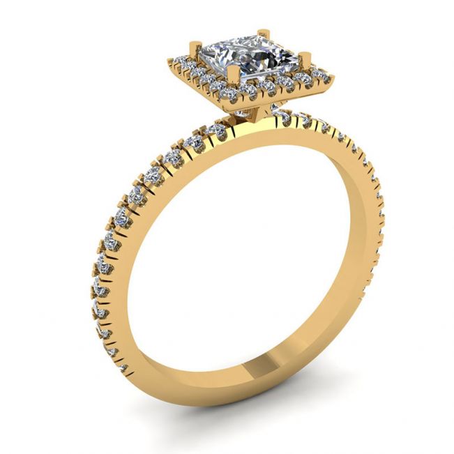 Anillo de compromiso con halo flotante de diamantes de talla princesa en oro amarillo - Photo 3