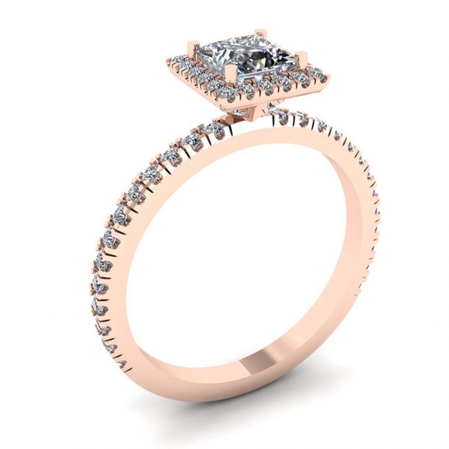Anillo de compromiso con halo flotante de diamantes de talla princesa en oro rosado - Photo 3