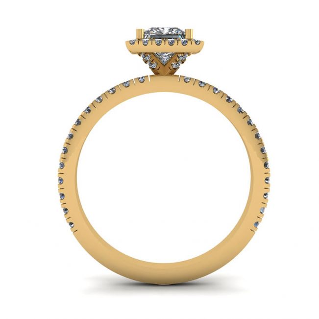 Anillo de compromiso con halo flotante de diamantes de talla princesa en oro amarillo - Photo 1