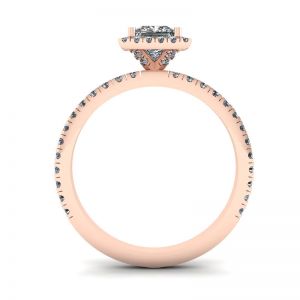 Anillo de compromiso con halo flotante de diamantes de talla princesa en oro rosado - Photo 1