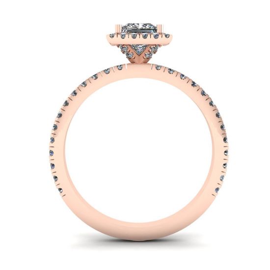 Anillo de compromiso con halo flotante de diamantes de talla princesa en oro rosado,  Ampliar imagen 2