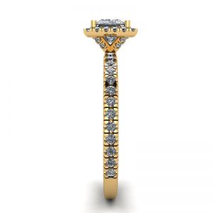Anillo de compromiso con halo flotante de diamantes de talla princesa en oro amarillo - Photo 2