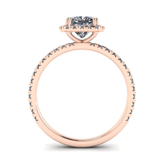 Anillo de compromiso con halo de diamantes de talla cojín en oro rosado, More Image 0