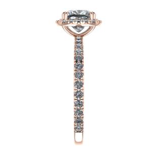 Anillo de compromiso con halo de diamantes de talla cojín en oro rosado - Photo 2