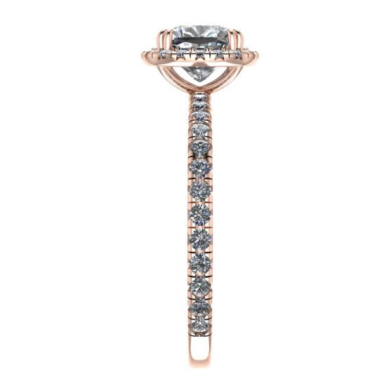 Anillo de compromiso con halo de diamantes de talla cojín en oro rosado,  Ampliar imagen 3
