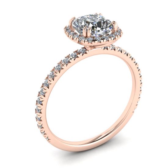 Anillo de compromiso con halo de diamantes de talla cojín en oro rosado,  Ampliar imagen 4