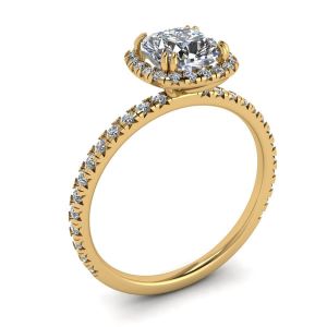 Anillo de compromiso con halo de diamantes de talla cojín en oro amarillo - Photo 3
