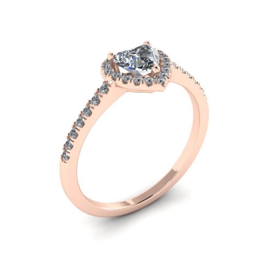 Anillo de compromiso con halo de diamantes y corazón en oro rosa,  Ampliar imagen 4