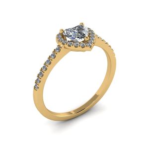 Anillo de compromiso con halo de diamantes y corazón en oro amarillo - Photo 3