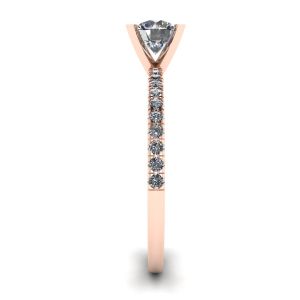 Anillo clásico de diamantes redondos con pavé lateral fino en oro rosa - Photo 2