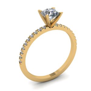 Anillo Clásico Redondo de Diamantes con pavé lateral fino en Oro Amarillo - Photo 3