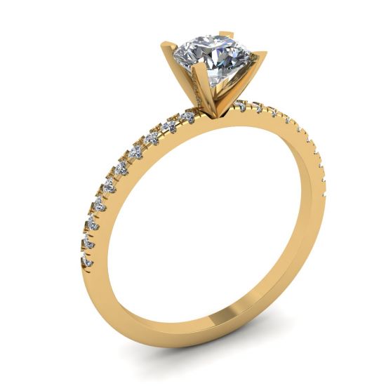 Anillo Clásico Redondo de Diamantes con pavé lateral fino en Oro Amarillo,  Ampliar imagen 4