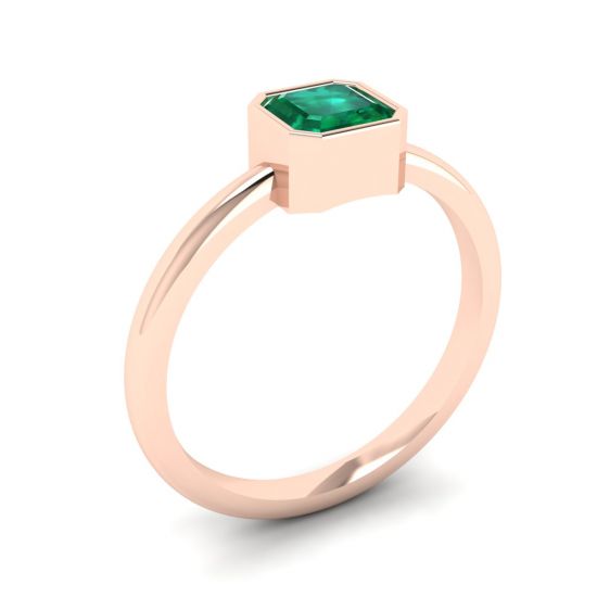 Elegante anillo de esmeralda cuadrada en oro rosa de 18 quilates,  Ampliar imagen 4