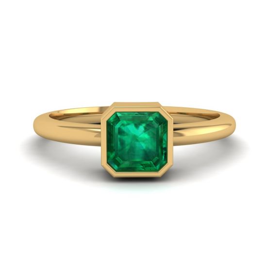 Elegante anillo de esmeralda cuadrada en oro amarillo de 18 quilates, Ampliar imagen 1