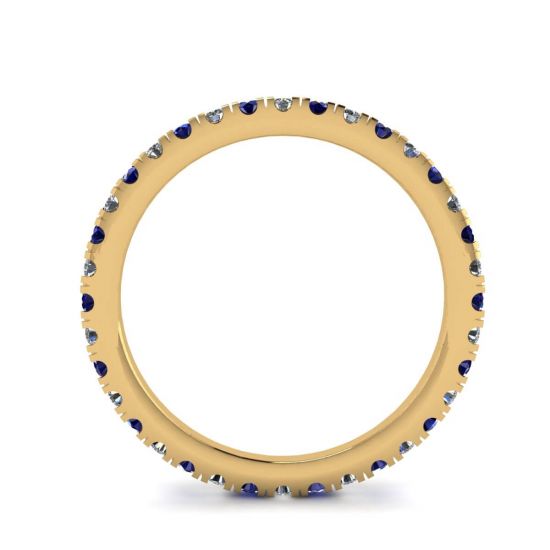 Estilo de anillo de eternidad de diamantes y zafiros con pavé Riviera en oro amarillo, More Image 0