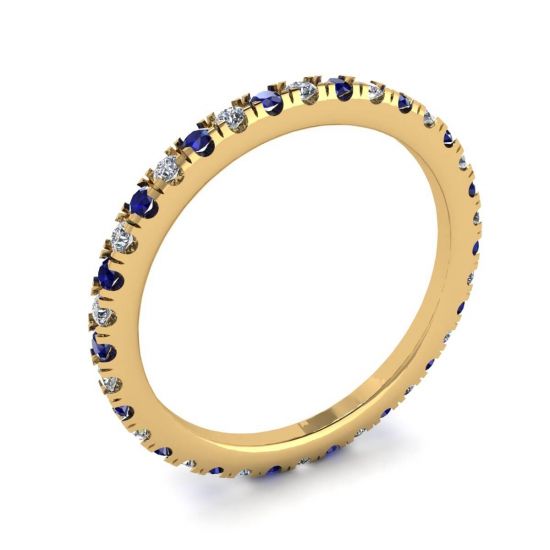 Estilo de anillo de eternidad de diamantes y zafiros con pavé Riviera en oro amarillo,  Ampliar imagen 4