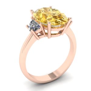 Diamante amarillo ovalado con media luna lateral Diamantes blancos Oro rosado - Photo 3