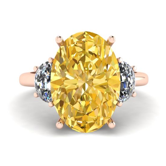 Diamante amarillo ovalado con media luna lateral Diamantes blancos Oro rosado, Ampliar imagen 1