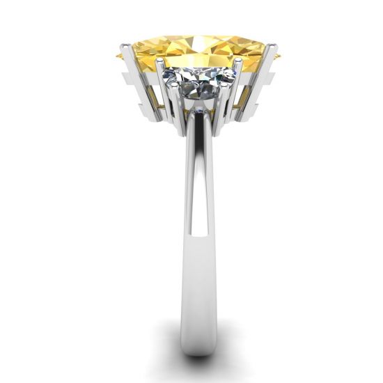 Anillo Diamante Amarillo Ovalado con Media Luna Lateral Diamantes Blancos Oro Blanco,  Ampliar imagen 3