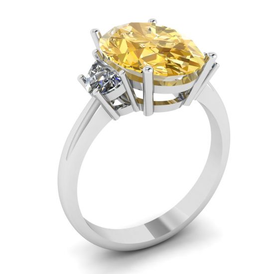 Anillo Diamante Amarillo Ovalado con Media Luna Lateral Diamantes Blancos Oro Blanco,  Ampliar imagen 4