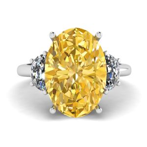 Anillo Diamante Amarillo Ovalado con Media Luna Lateral Diamantes Blancos Oro Blanco