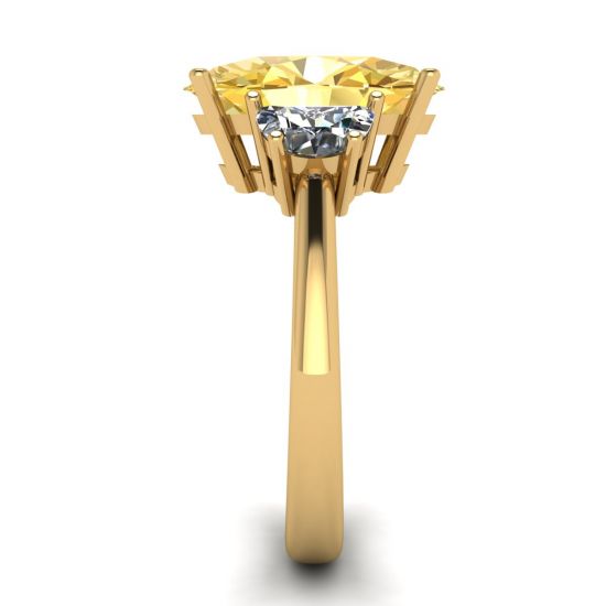Anillo Diamante Amarillo Ovalado con Media Luna Lateral Diamantes Blancos Oro Amarillo, More Image 1