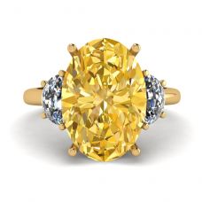 Anillo Diamante Amarillo Ovalado con Media Luna Lateral Diamantes Blancos Oro Amarillo