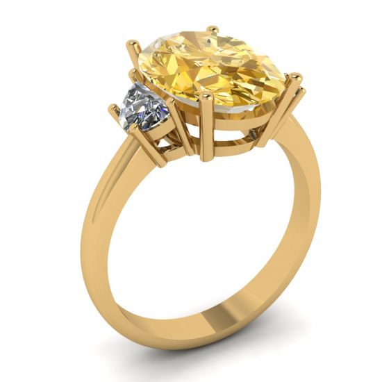 Anillo Diamante Amarillo Ovalado con Media Luna Lateral Diamantes Blancos Oro Amarillo,  Ampliar imagen 4
