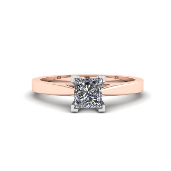 Anillo cuadrado de diamantes en oro blanco y rosa, Ampliar imagen 1