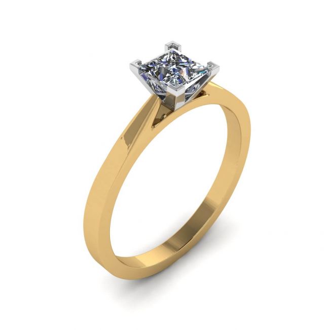 Anillo de estilo futurista con diamantes de talla princesa en oro amarillo - Photo 3