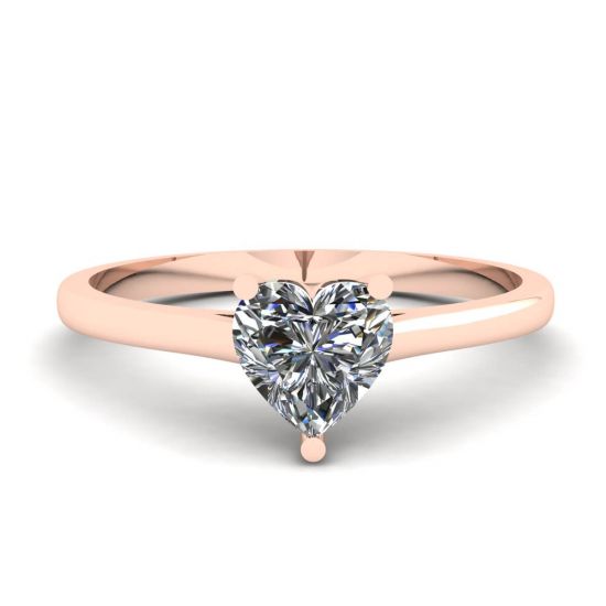 Anillo Plano Simple con Diamante Corazón en Oro Rosa, Ampliar imagen 1