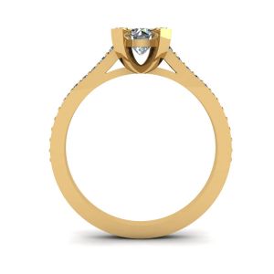 Anillo de diseño con diamante redondo y pavé en oro amarillo de 18 quilates - Photo 1