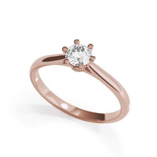 Anillo de compromiso de 6 puntas con corona de diamantes en oro rosado,  Ampliar imagen 4