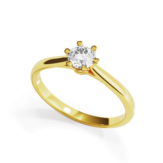 Anillo de compromiso de 6 puntas con corona de diamantes en oro amarillo,  Ampliar imagen 4