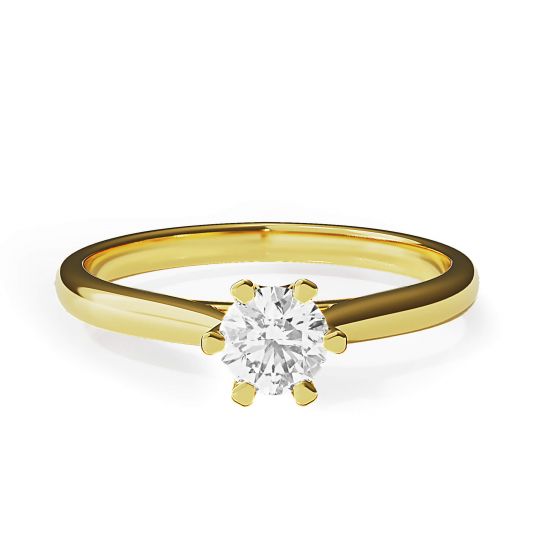Anillo de compromiso de 6 puntas con corona de diamantes en oro amarillo