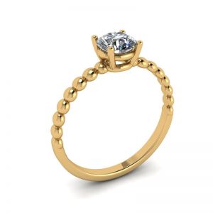 Solitario de diamantes redondos en anillo con cuentas en oro amarillo - Photo 3