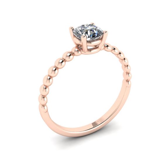Solitario de diamantes redondos en anillo con cuentas en oro rosado,  Ampliar imagen 4