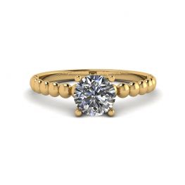 Solitario de diamantes redondos en anillo con cuentas en oro amarillo