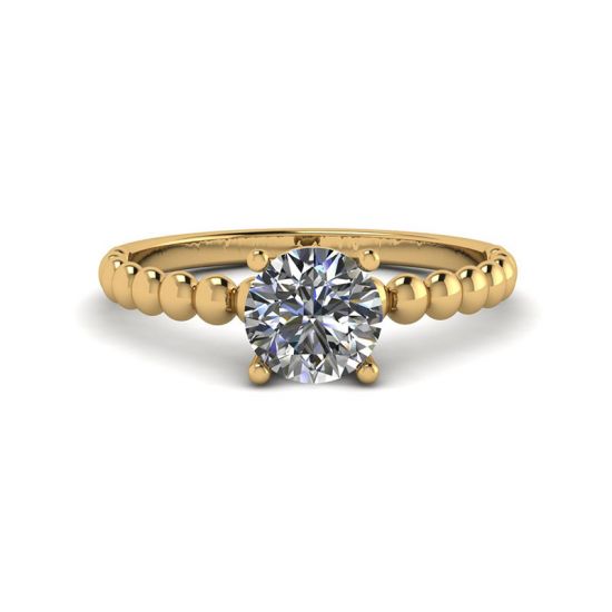 Solitario de diamantes redondos en anillo con cuentas en oro amarillo