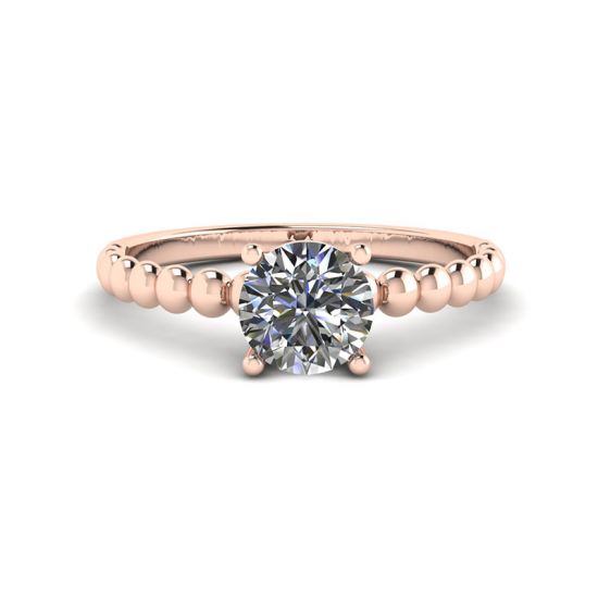 Solitario de diamantes redondos en anillo con cuentas en oro rosado, Image 1