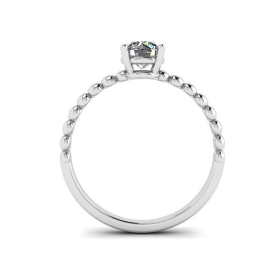 Solitario de diamantes redondos en anillo con cuentas en oro blanco,  Ampliar imagen 2