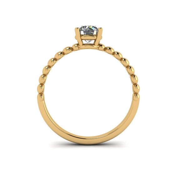 Solitario de diamantes redondos en anillo con cuentas en oro amarillo, More Image 0