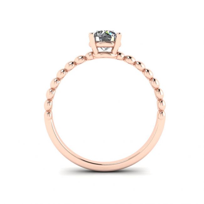 Solitario de diamantes redondos en anillo con cuentas en oro rosado - Photo 1