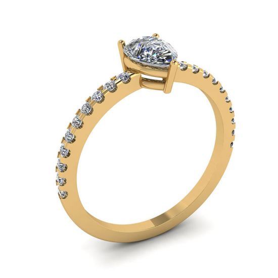 Anillo Pera de Diamantes con Pavé Lateral en Oro Amarillo,  Ampliar imagen 4