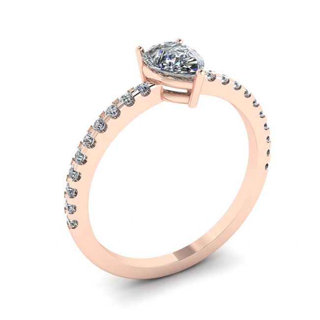Anillo de pera con diamantes y pavé lateral en oro rosa - Photo 3